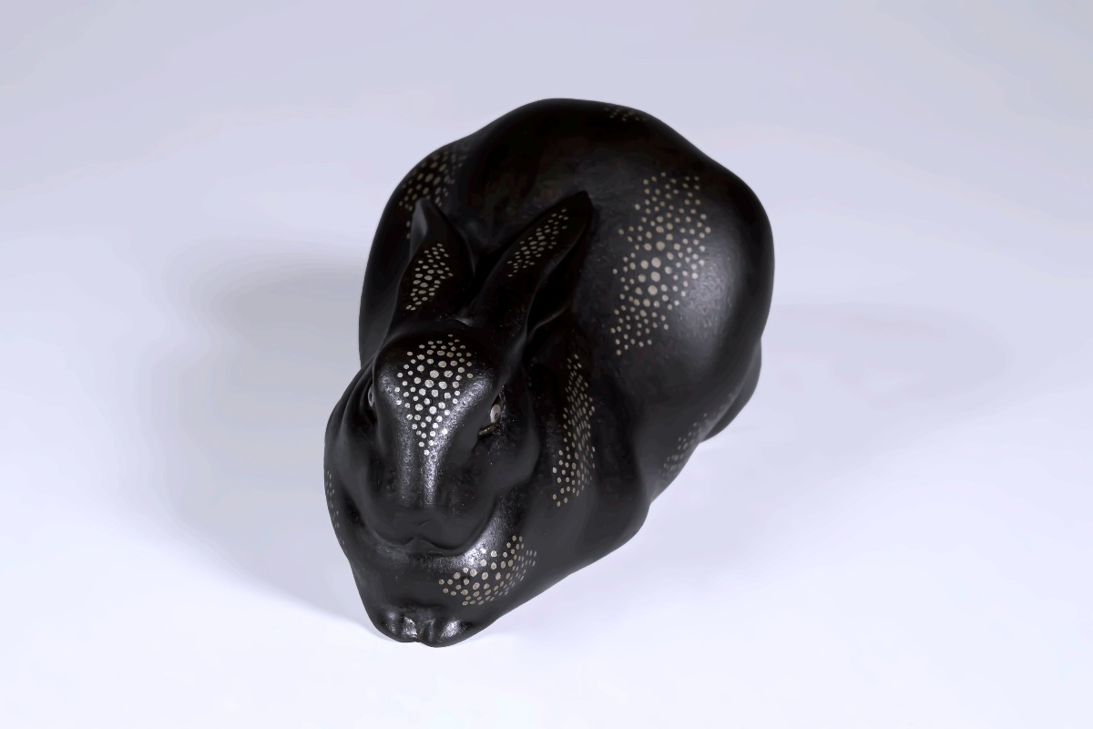 Japanese Bronze By Takahashi Kaishu - Rabbit - (japan, Showa, 1926-1989, Circa 1950)-photo-1