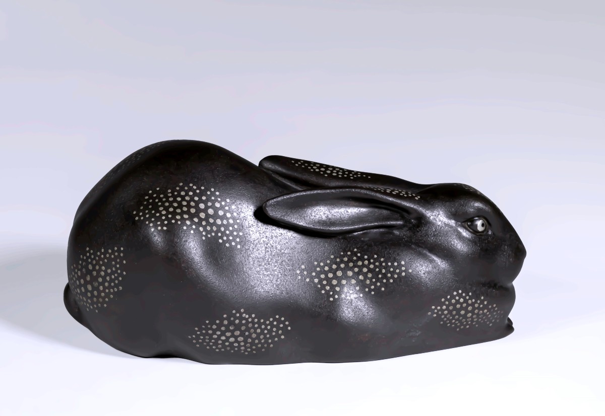 Japanese Bronze By Takahashi Kaishu - Rabbit - (japan, Showa, 1926-1989, Circa 1950)