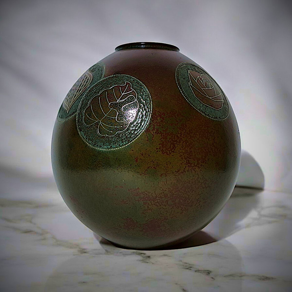 Vase japonais en bronze signé HARUMORI 晴守-photo-2