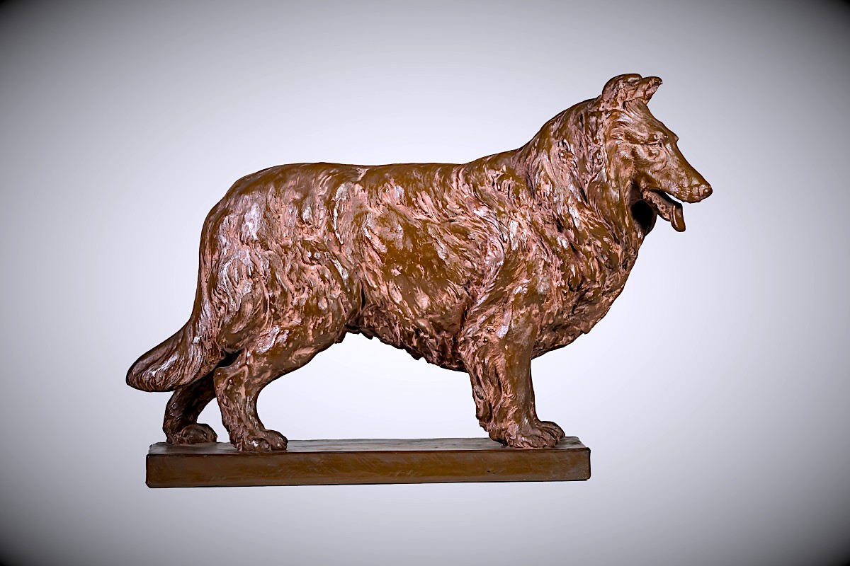 Japanese Okimono By Sugie ôken II – Collie Dog – Terracotta