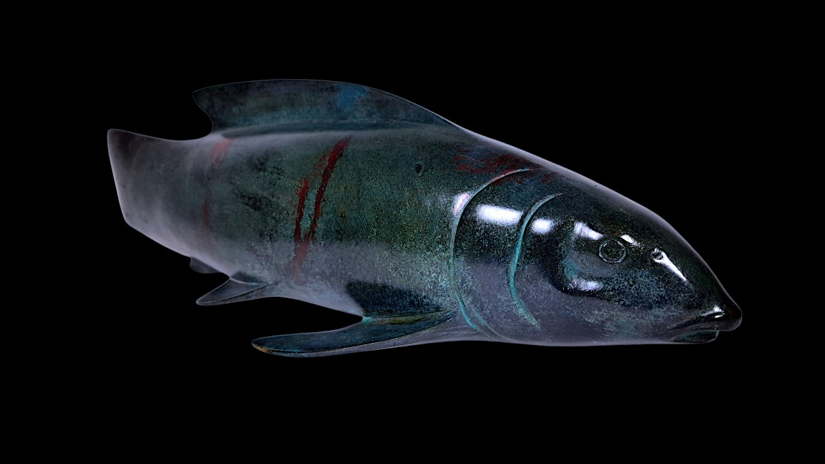 Japanese Bronze By ōta Ryohei: Patinated Bronze Sculpture Depicting A Fish (koi/carp) -photo-3