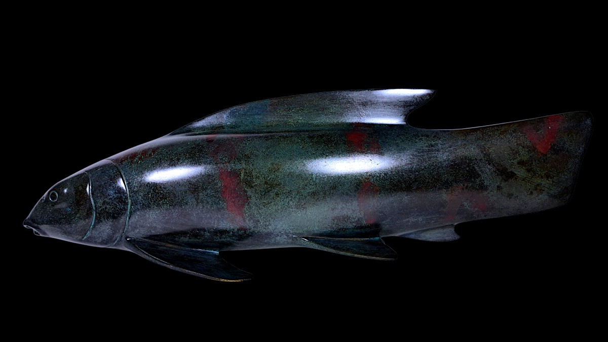 Japanese Bronze By ōta Ryohei: Patinated Bronze Sculpture Depicting A Fish (koi/carp) 
