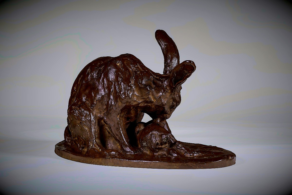 Japanese Bronze Sculpture By Ikeda Yûhachi - Hare And Its Leveret-photo-3