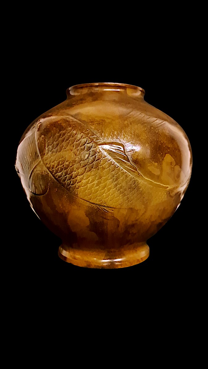 Vase japonais en bronze signé KEIUN –  Koi-photo-2