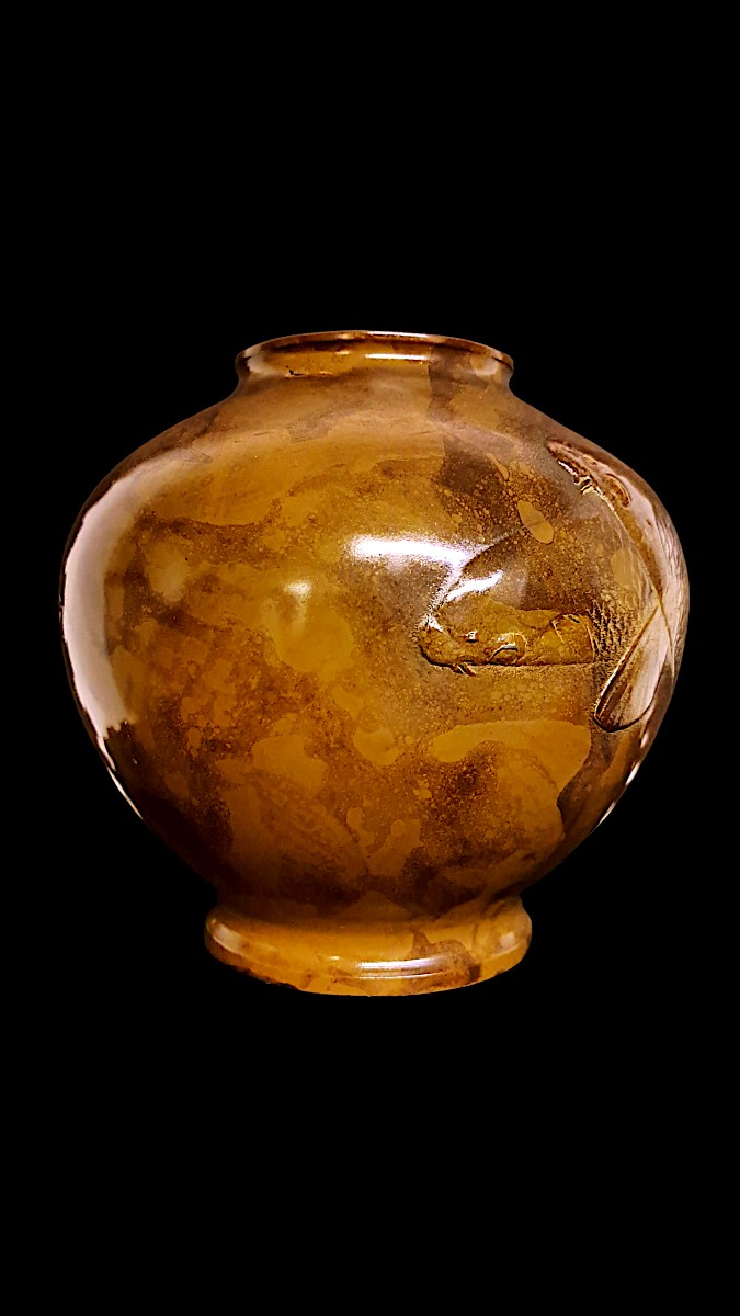 Vase japonais en bronze signé KEIUN –  Koi-photo-1