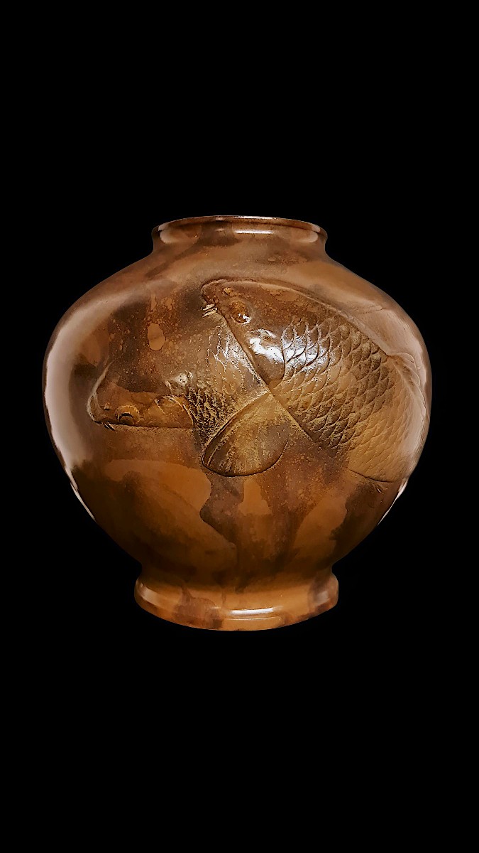 Japanese Bronze Vase Signed Keiun – Koi