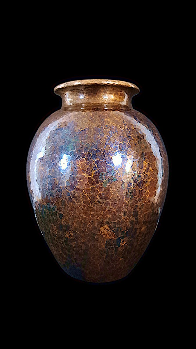 Vase japonais en bronze martelé de GYOKUSENDO : Oiseau sur une branche-photo-4