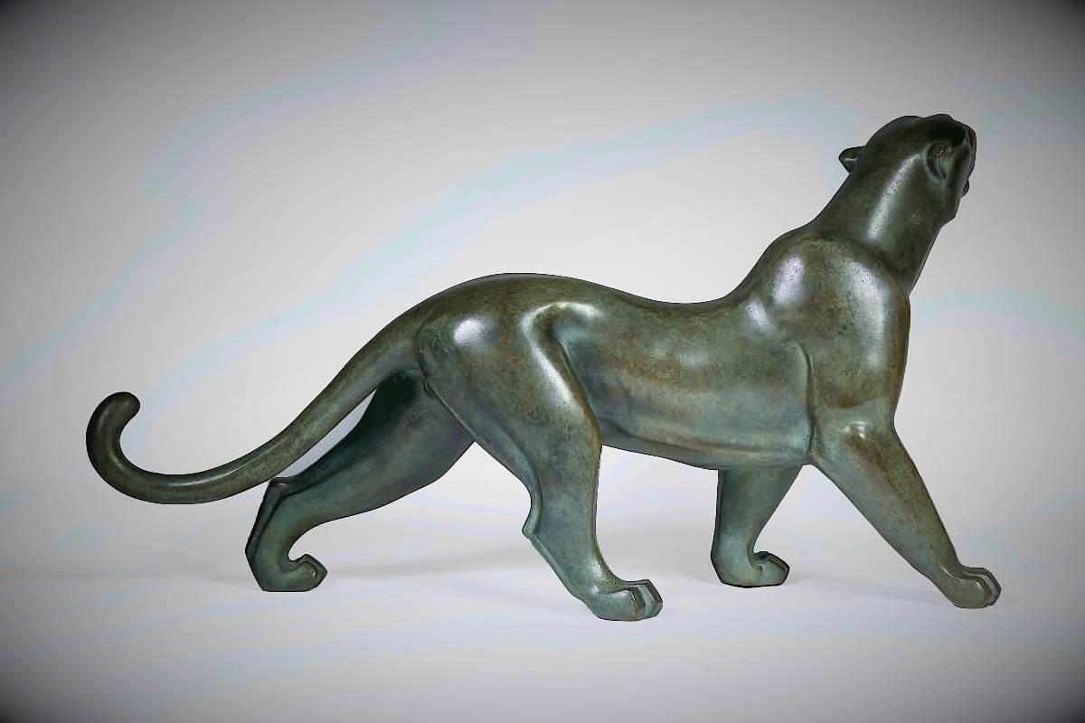Japanese Bronze Sculpture By Tsuda Eiju - Walking Panther-photo-2