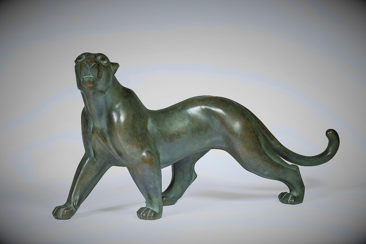 Japanese Bronze Sculpture By Tsuda Eiju - Walking Panther-photo-3