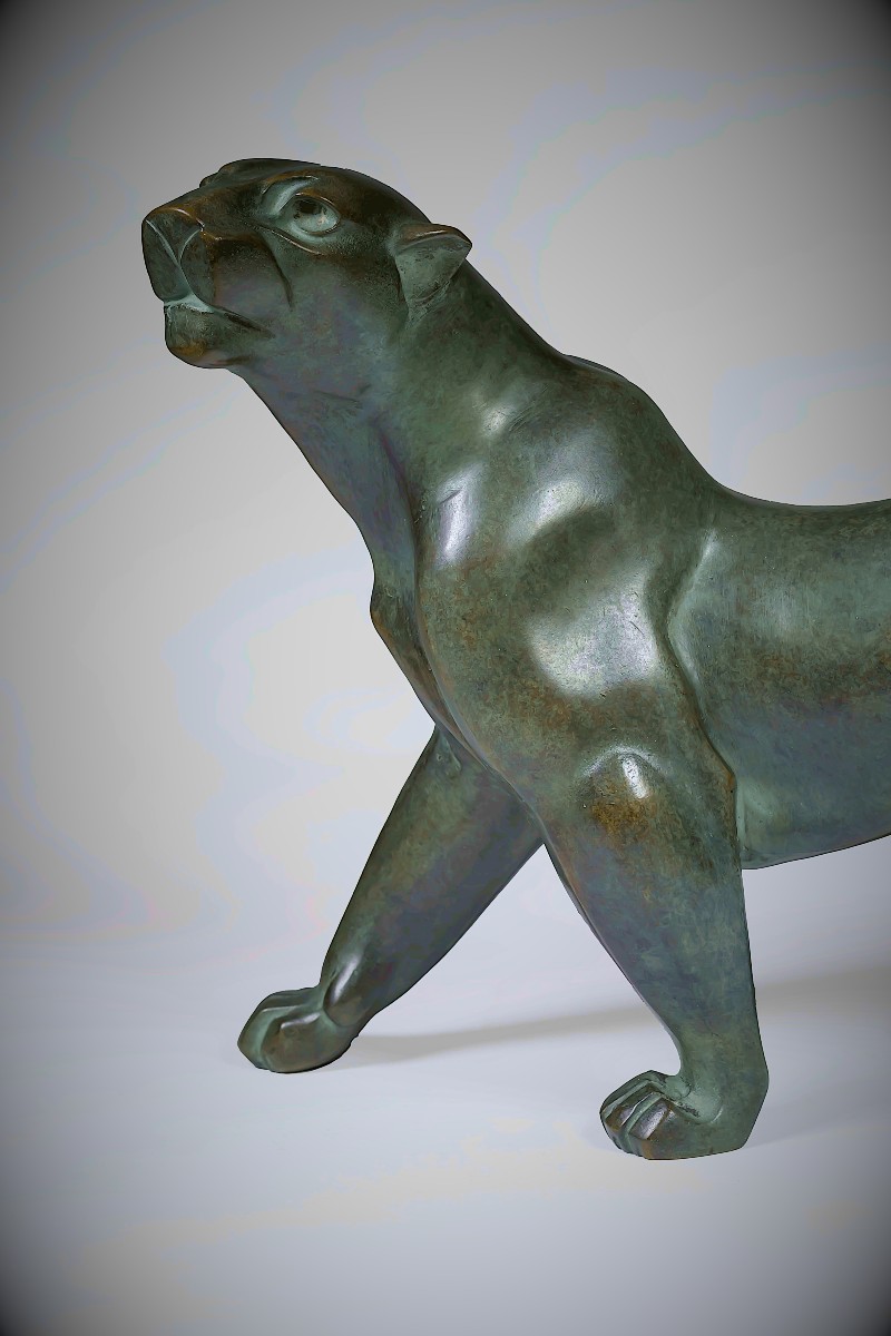 Japanese Bronze Sculpture By Tsuda Eiju - Walking Panther-photo-1