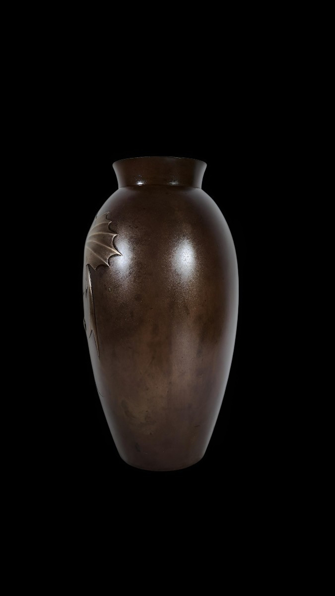 Vase en bronze japonais, fondu par Chūgeisha d'après un modèle de Neya Chūroku - Poisson volant-photo-3