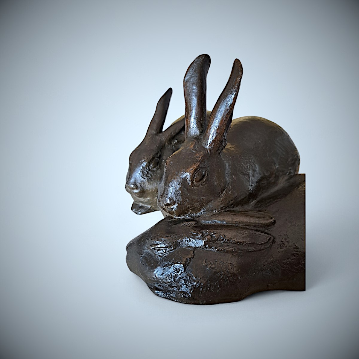 Bronze japonais de Misawa HIROSHI : Trois lapins-photo-4