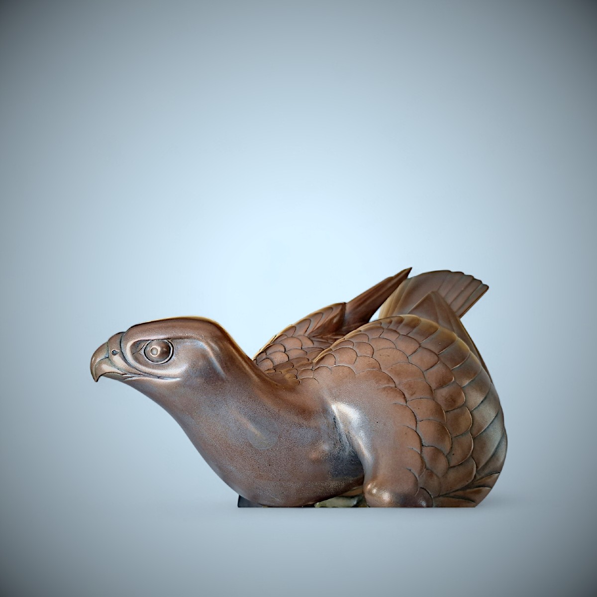 Japanese Bronze By Ogawa Eiho: Falcon-photo-3