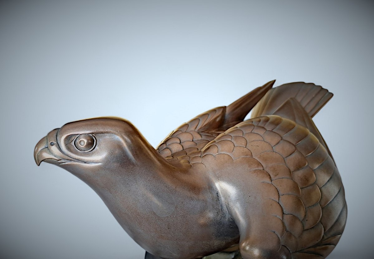 Japanese Bronze By Ogawa Eiho: Falcon-photo-5