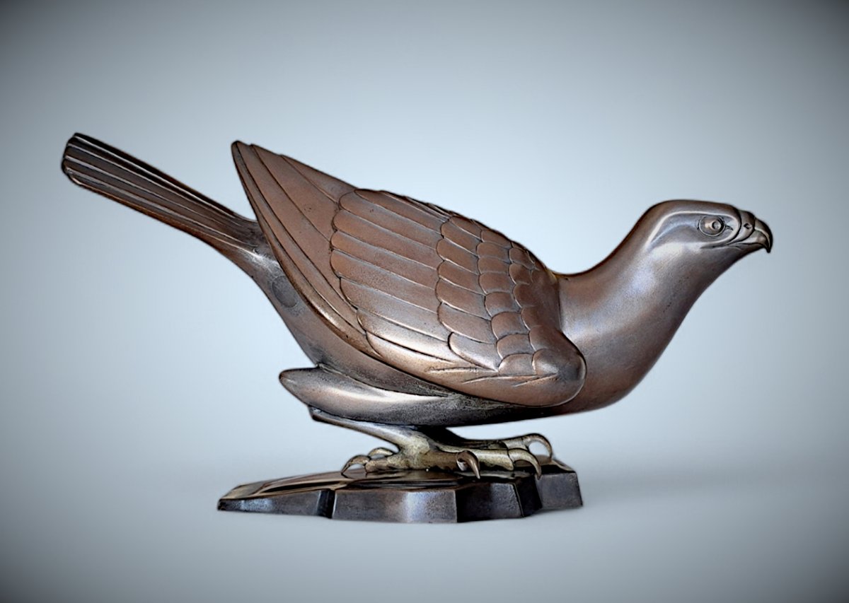Japanese Bronze By Ogawa Eiho: Falcon