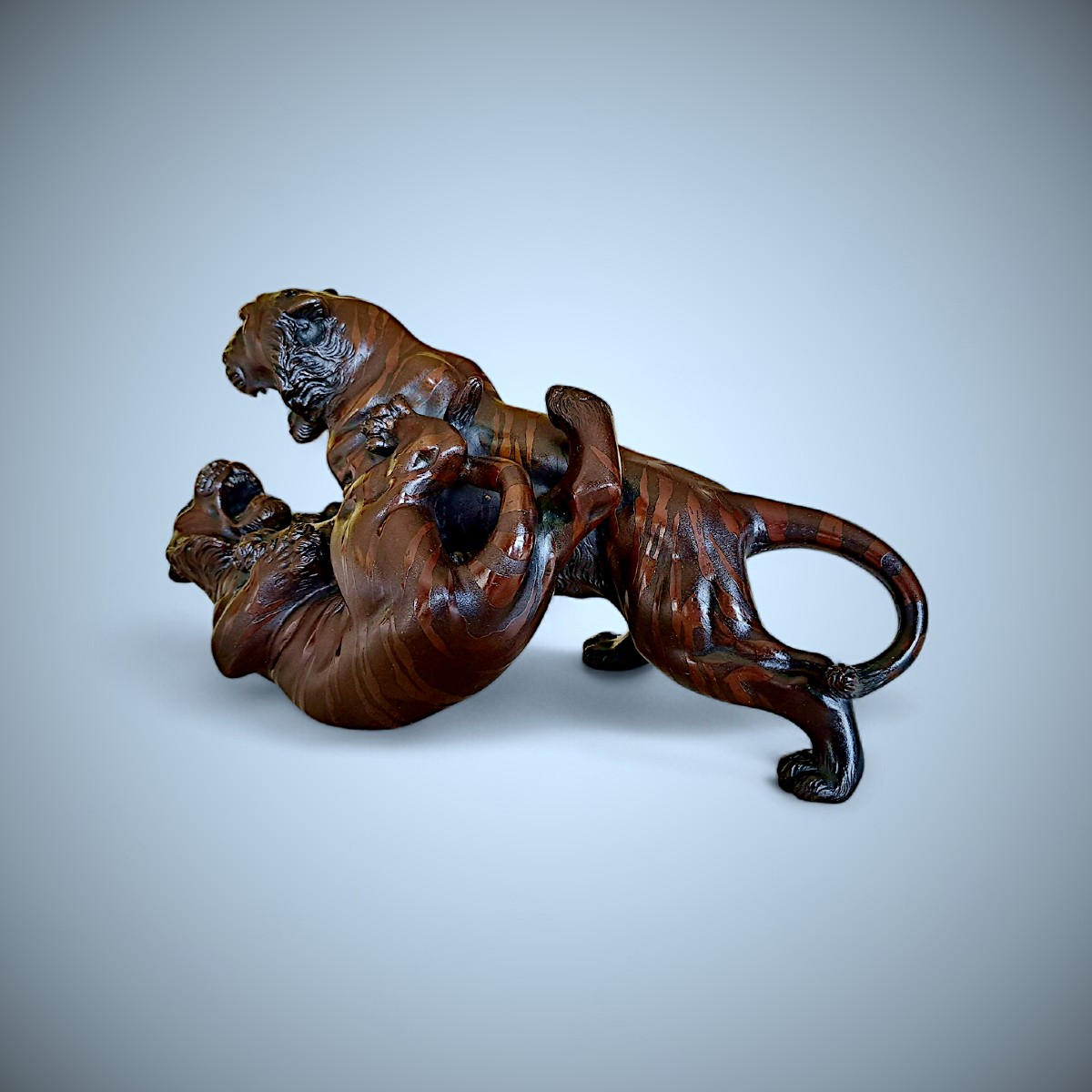 Bronze Japonais Genryusai Seiya - Two Tigers In Combat-photo-2
