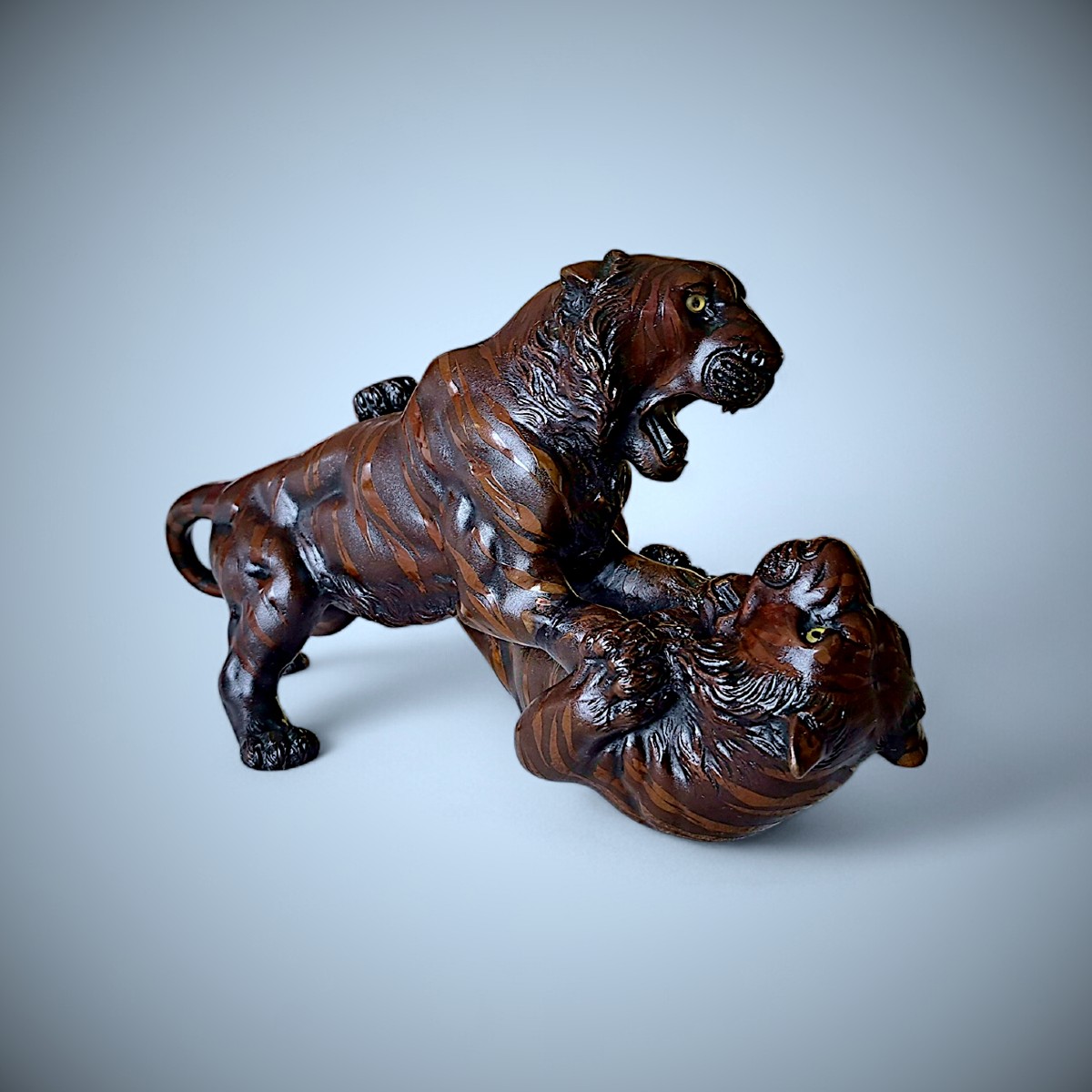 Bronze Japonais Genryusai Seiya - Two Tigers In Combat-photo-4