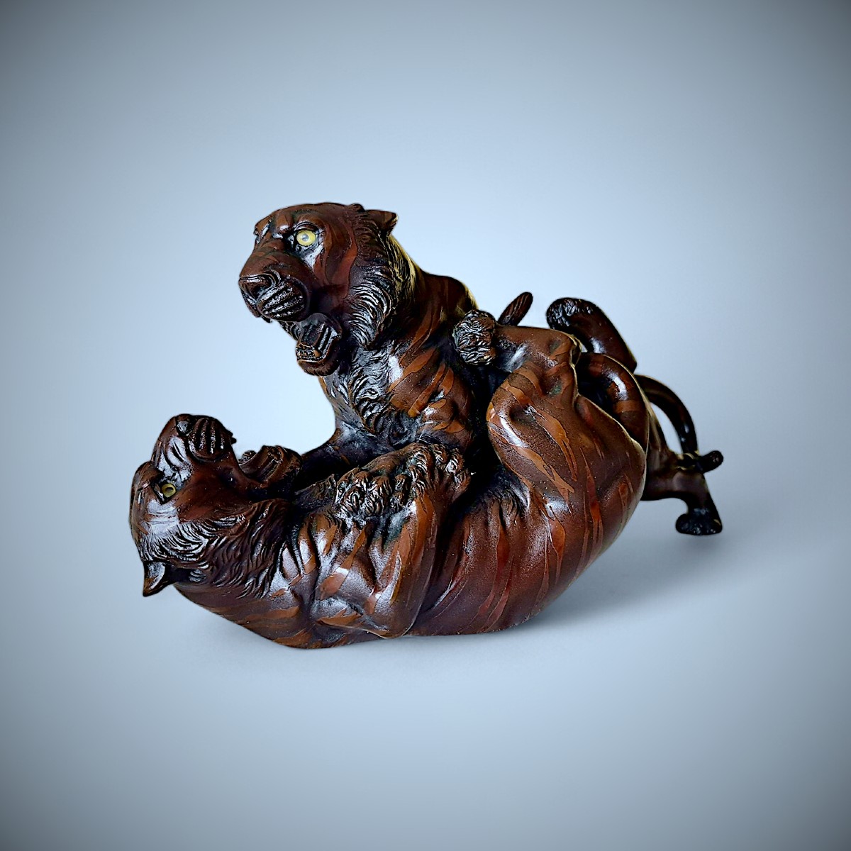 Bronze Japonais Genryusai Seiya - Two Tigers In Combat-photo-2