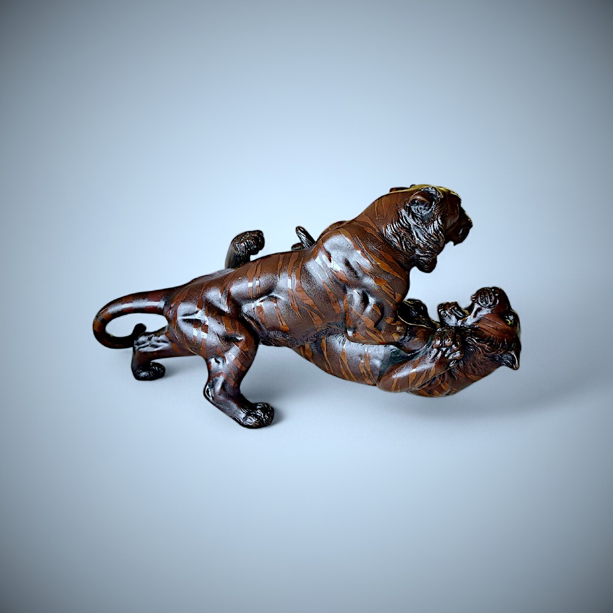 Bronze Japonais Genryusai Seiya - Two Tigers In Combat-photo-3