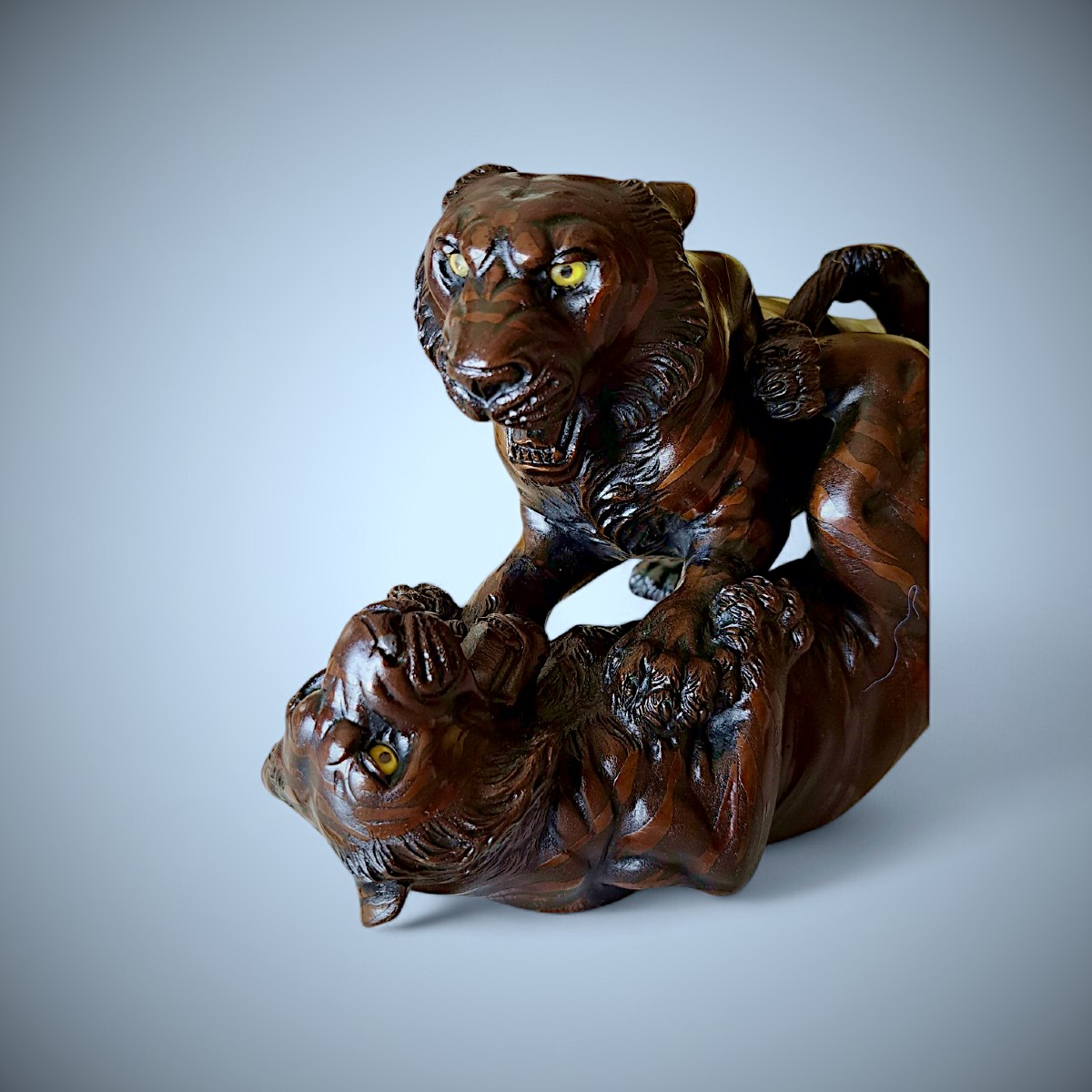 Bronze Japonais Genryusai Seiya - Two Tigers In Combat-photo-5