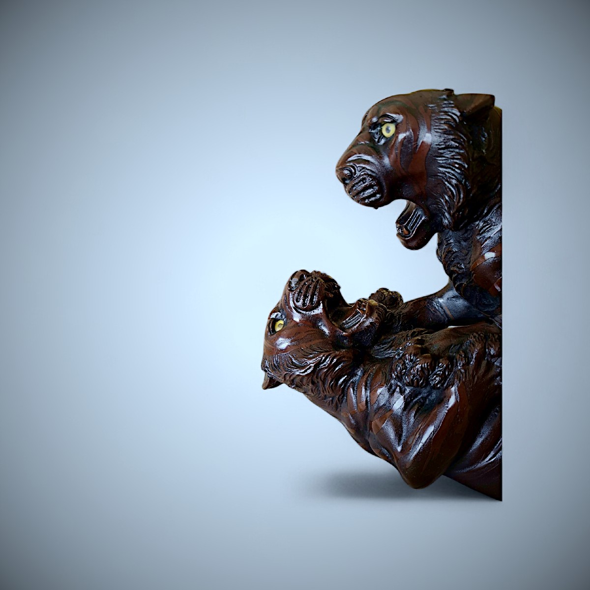 Bronze Japonais Genryusai Seiya - Two Tigers In Combat-photo-6