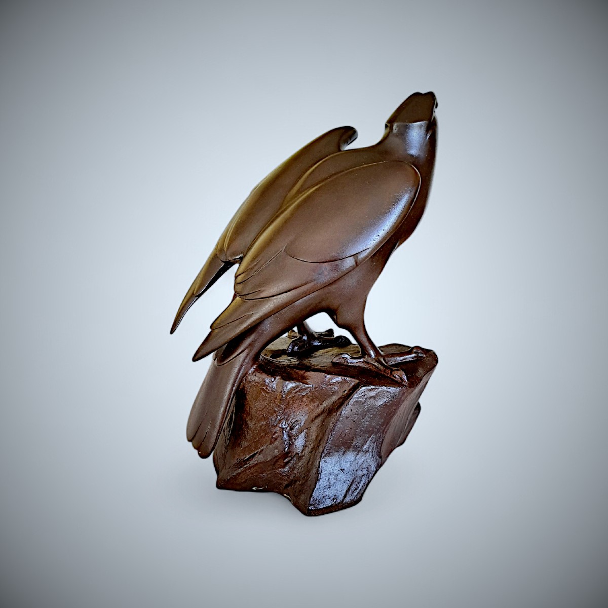 Bronze japonais d’Iwase SEIHO : Faucon-photo-3