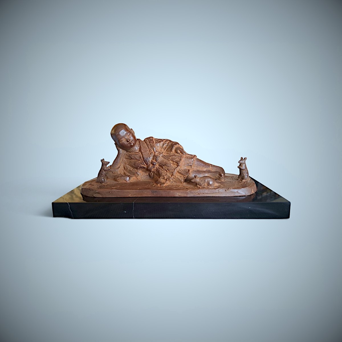 Bronze japonais de Katsuhiro SAITO : Sesshu endormi-photo-2