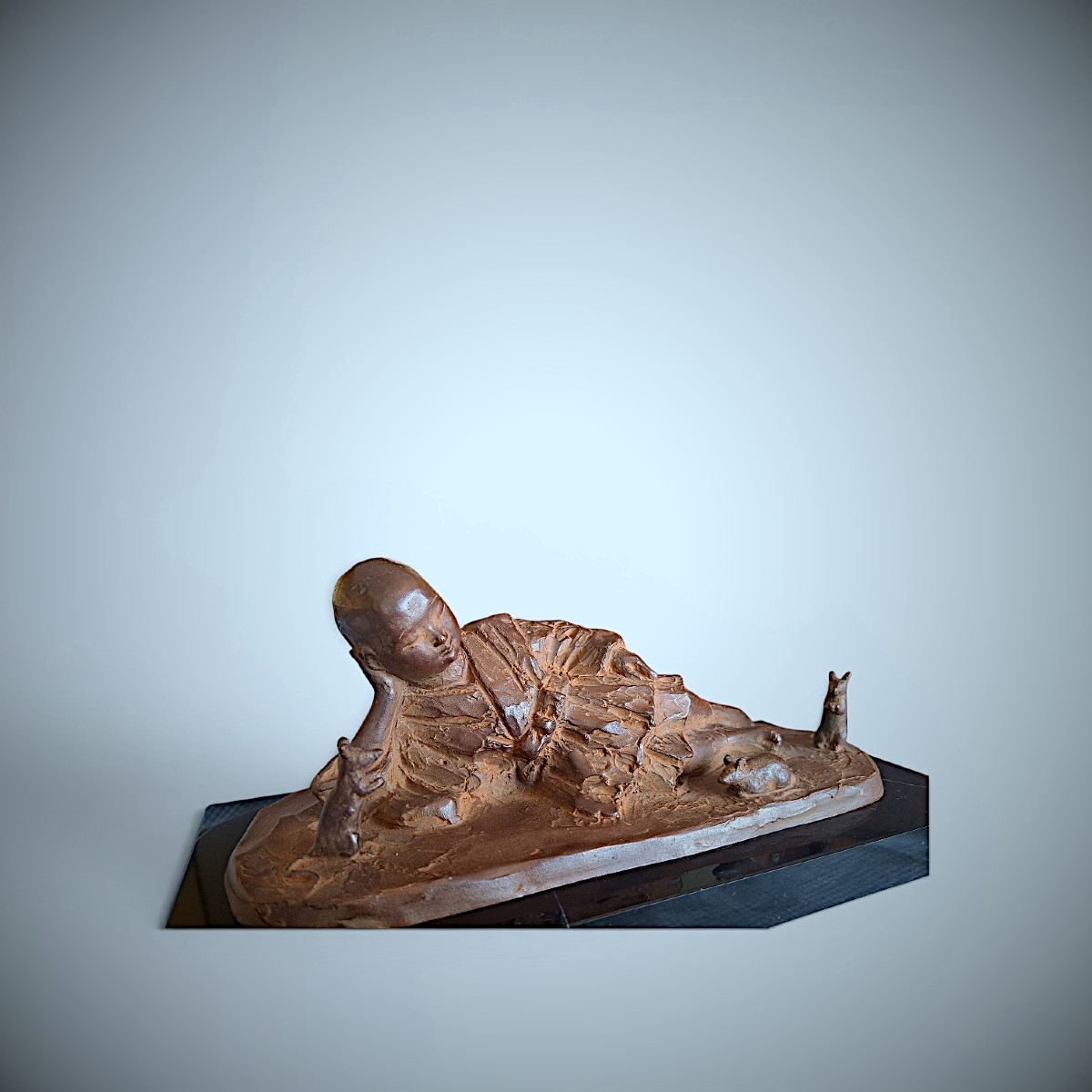 Bronze japonais de Katsuhiro SAITO : Sesshu endormi-photo-3