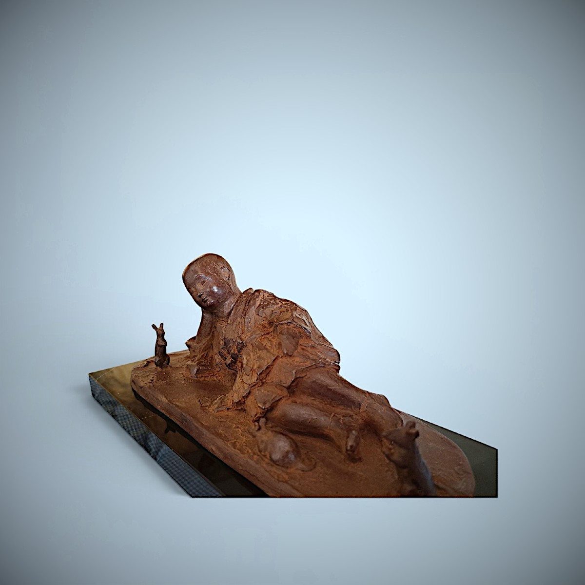 Bronze japonais de Katsuhiro SAITO : Sesshu endormi-photo-4