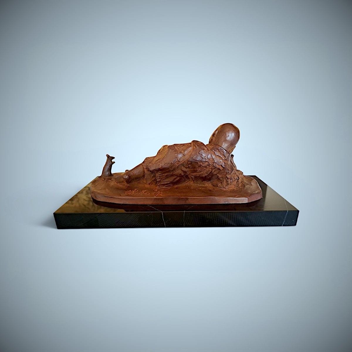 Bronze japonais de Katsuhiro SAITO : Sesshu endormi-photo-1