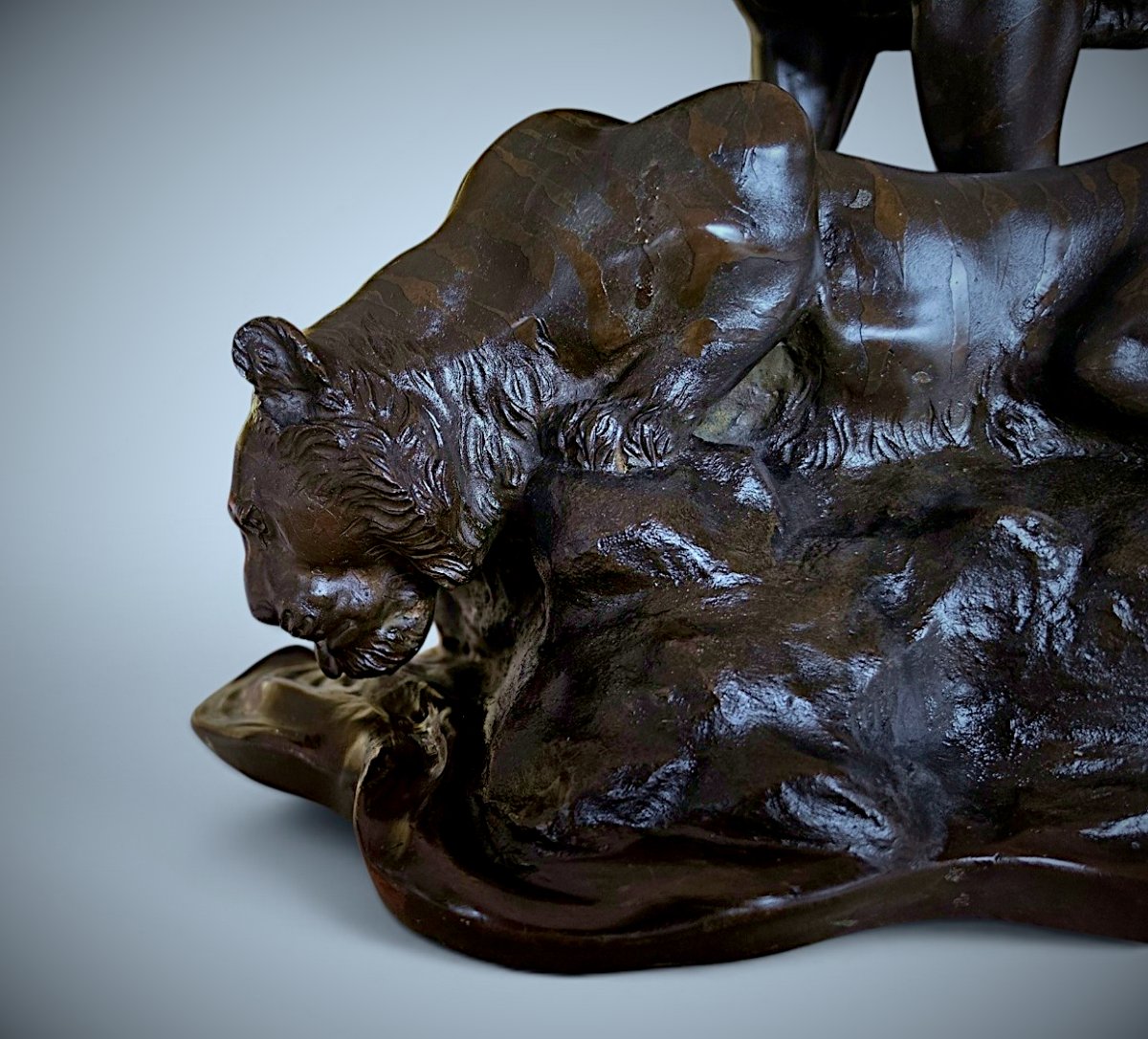 Japanese Bronze Genryusai Seiya - Tiger And Cub By A Rocky Stream-photo-5