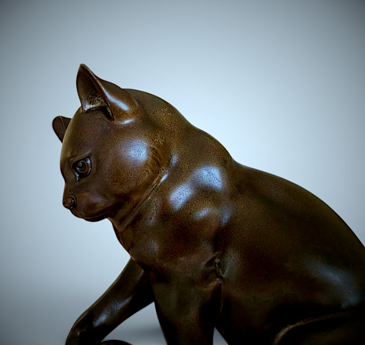 Japanese Bronze By Onoda Harumasa - Cat With A Temari Ball-photo-6