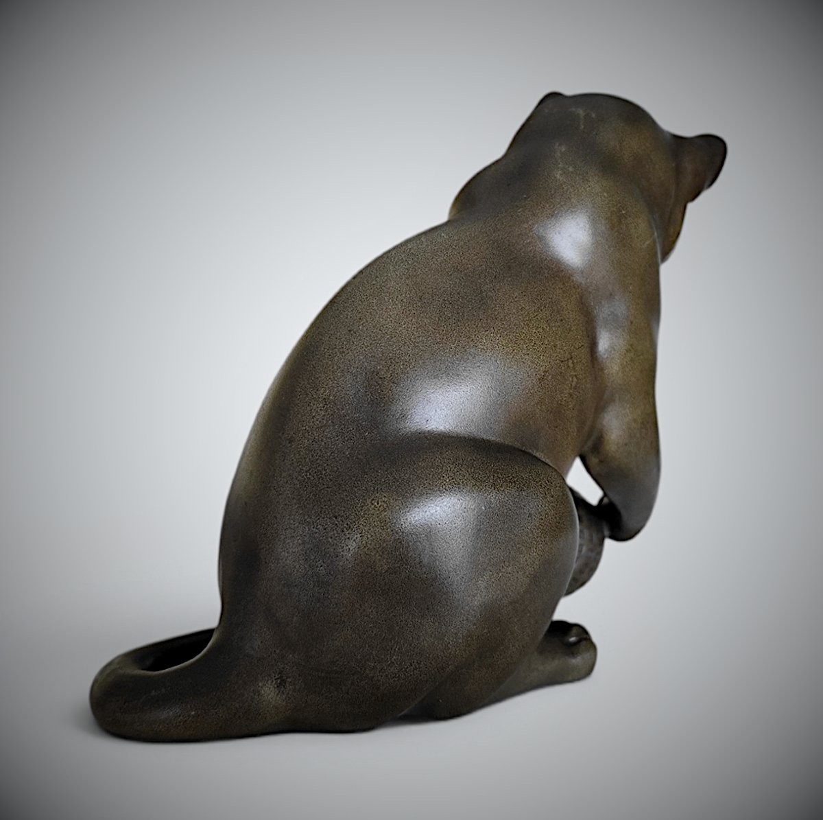 Japanese Bronze By Onoda Harumasa - Cat With A Temari Ball-photo-4
