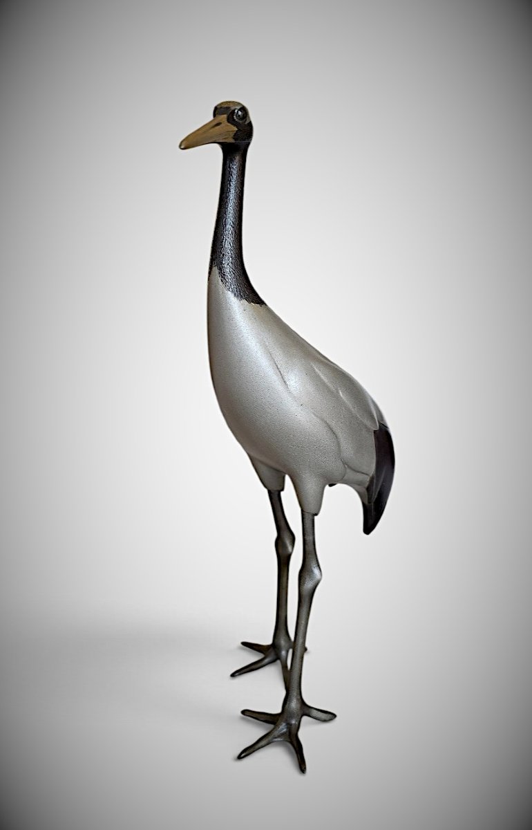 Japanese Bronze By Nihashi Biko  - Standing Crane-photo-2