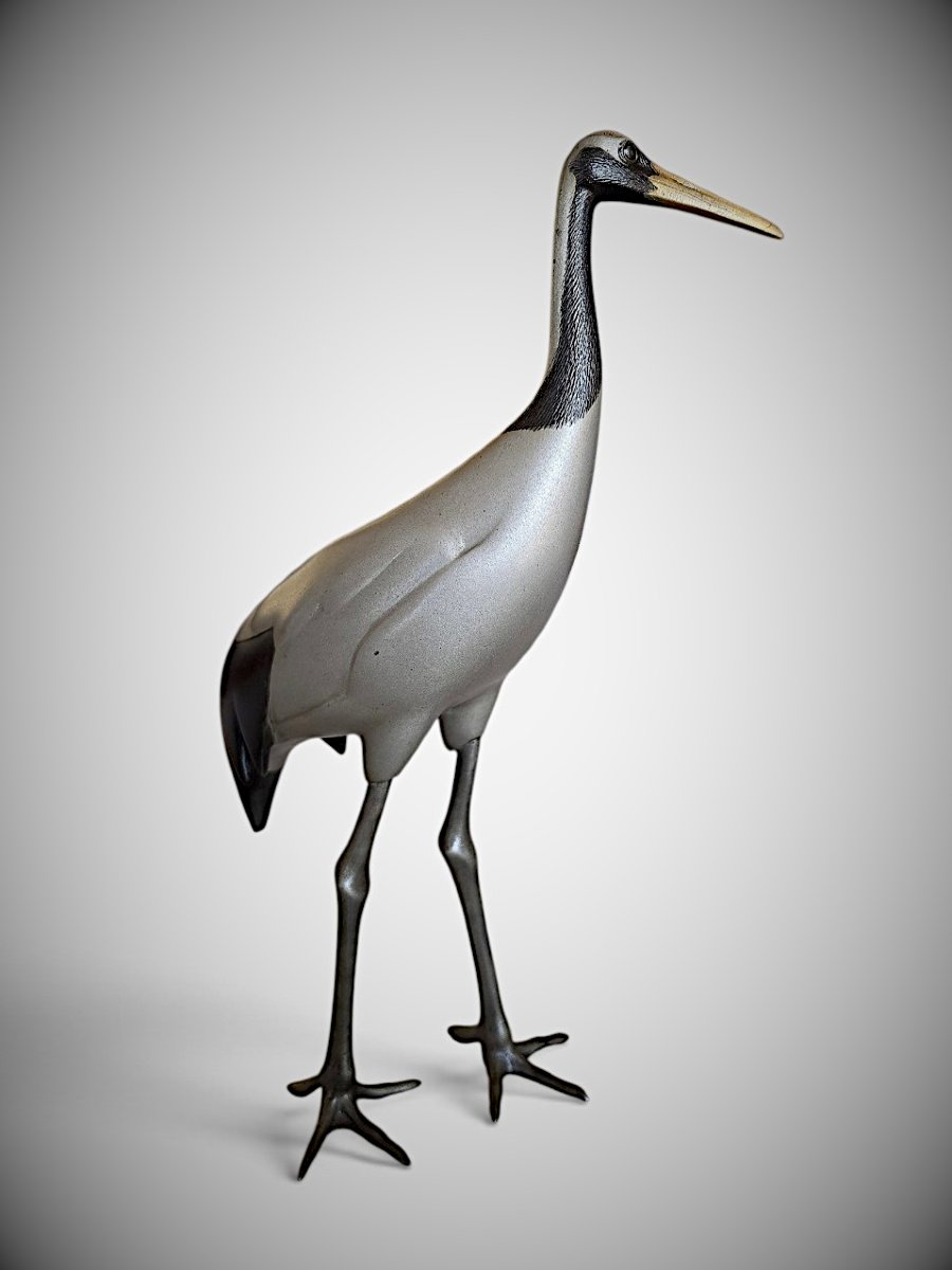 Japanese Bronze By Nihashi Biko  - Standing Crane-photo-4