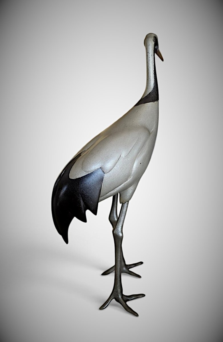 Japanese Bronze By Nihashi Biko  - Standing Crane-photo-1