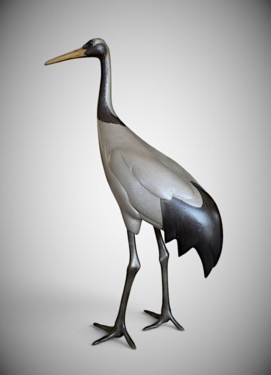 Japanese Bronze By Nihashi Biko  - Standing Crane-photo-3