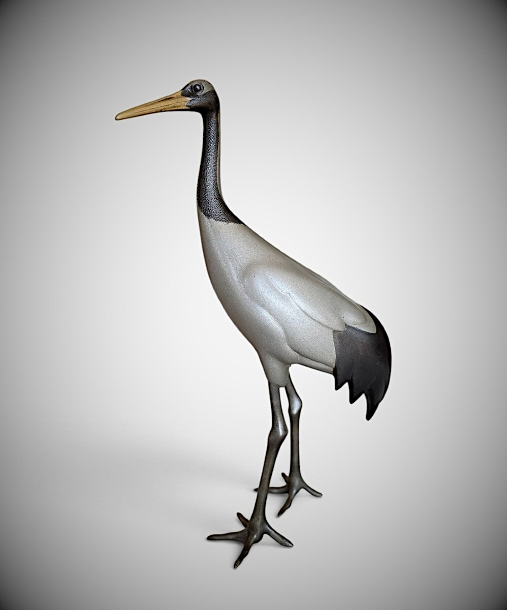Japanese Bronze By Nihashi Biko  - Standing Crane
