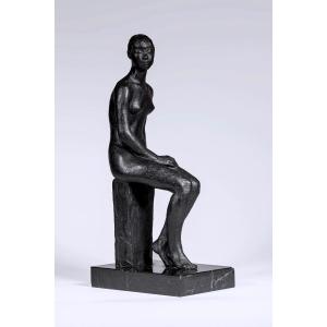 Bronze japonais de Hiroyuki WATANABE 渡辺弘行 – Femme nue assise