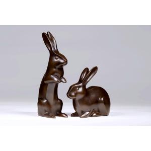 Japanese Bronzes Signed Kabuki Hideaki (shumei) 株木秀明 – Rabbits