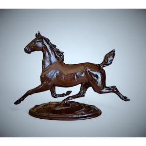 Bronze Japonais d’Itô KUNIO  -  Cheval au trot