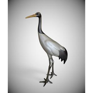 Japanese Bronze By Nihashi Biko  - Standing Crane