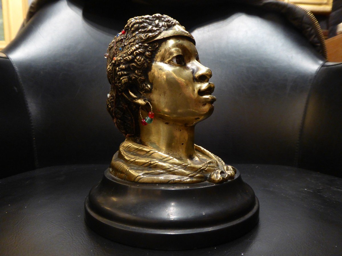 19th Century Inkwell, Bronze, Perlée Hair.-photo-2