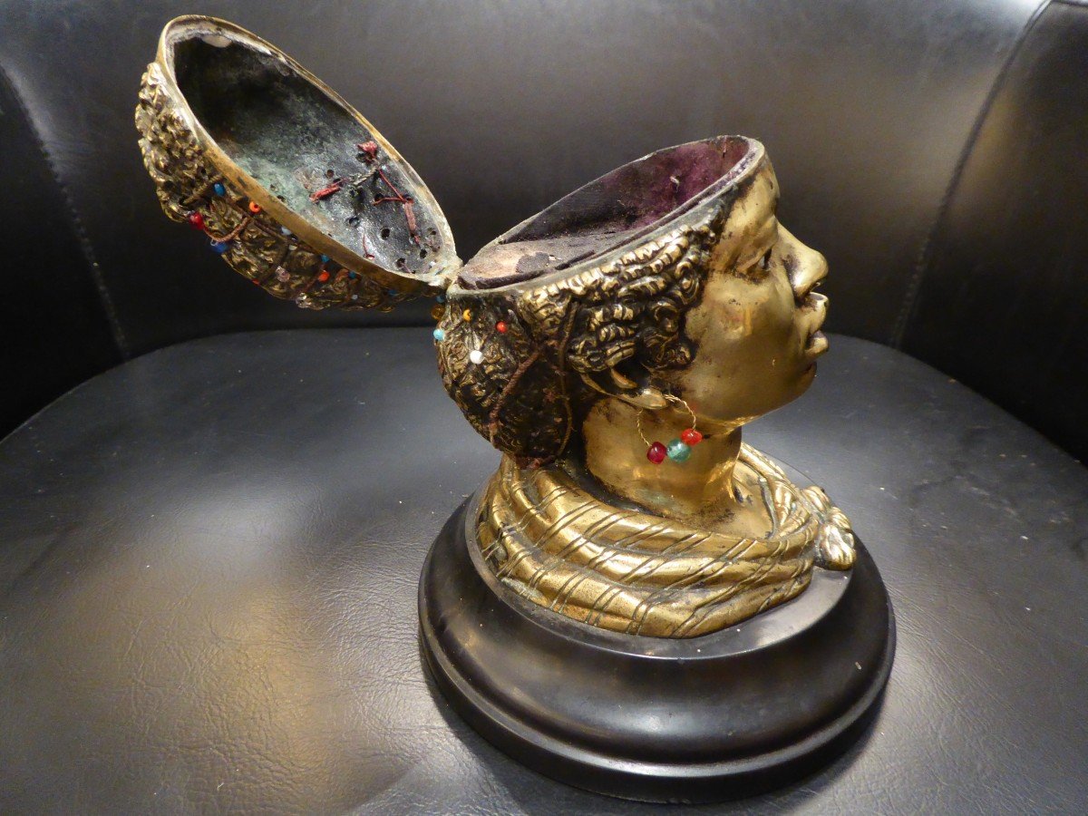 19th Century Inkwell, Bronze, Perlée Hair.-photo-3