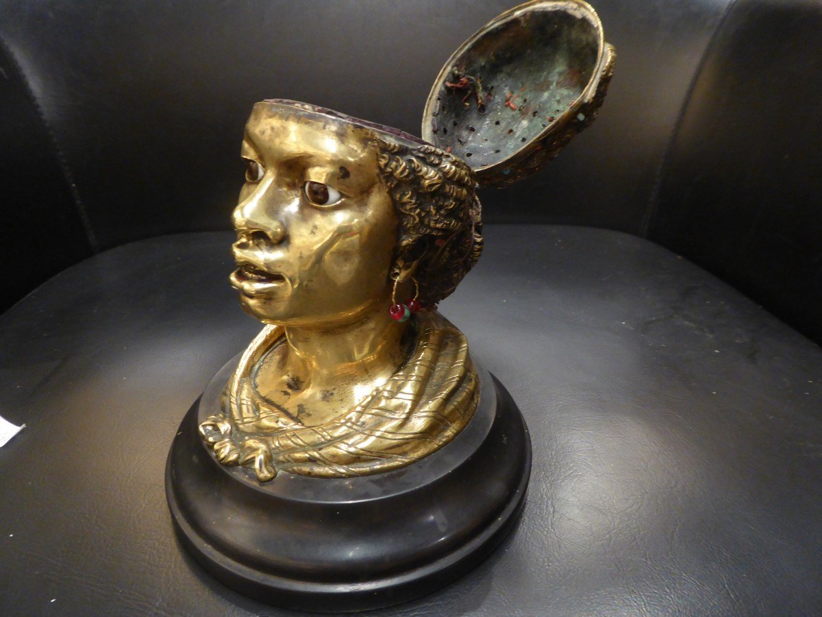 19th Century Inkwell, Bronze, Perlée Hair.-photo-4