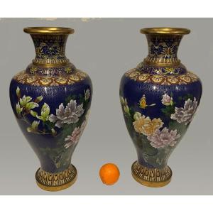 Pair Of Cloisonne Vases Jw009