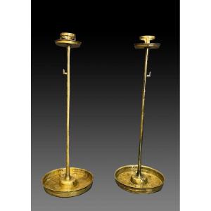 Pair Of Brass Candlesticks - Reference Js033
