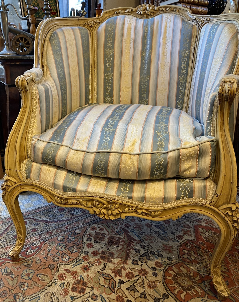Louis XV Style Bergere Armchair In Lacquered Wood