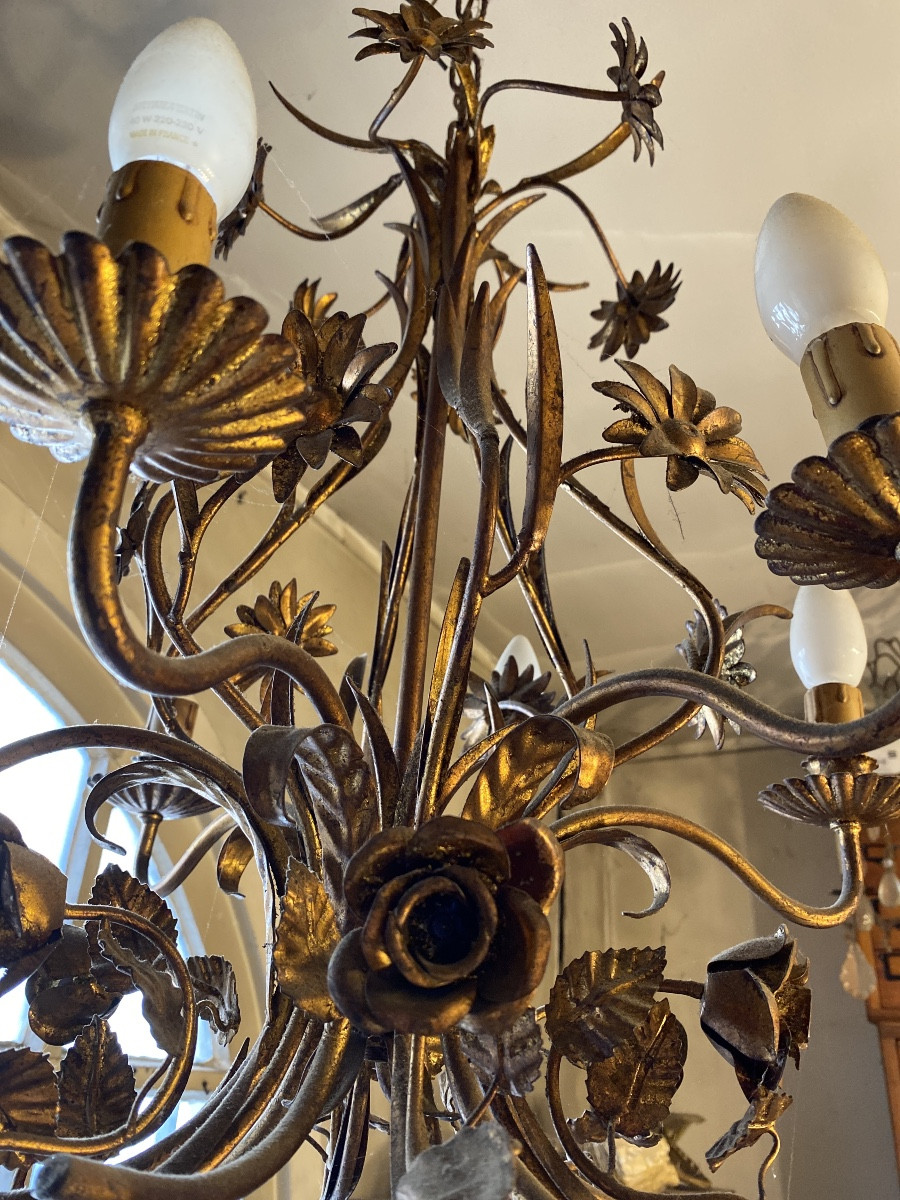 Art Nouveau Chandelier In Gold Metal-photo-2