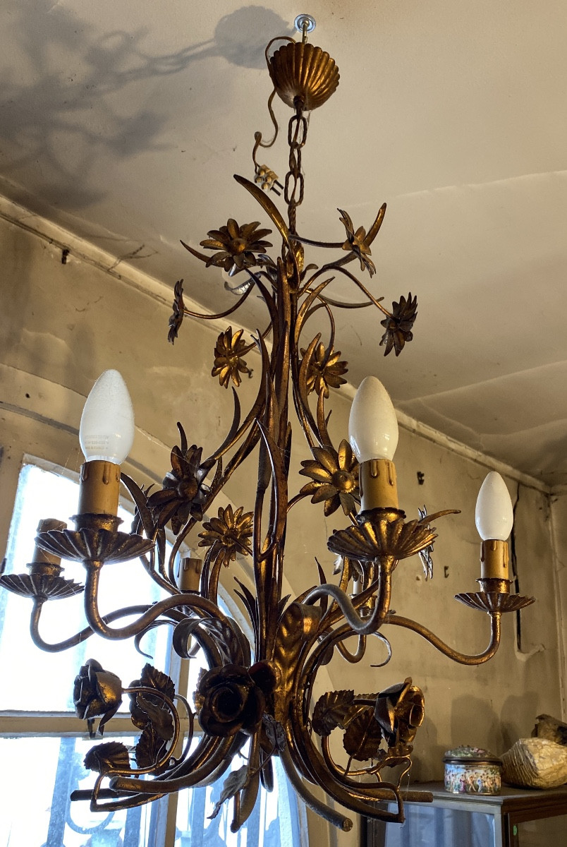 Art Nouveau Chandelier In Gold Metal